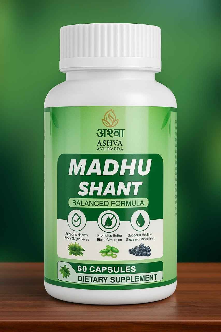 Madhu Shant Ayurvedic Capsules for Blood Sugar Control | Natural Diabetes Support | Gudmar, Karela, Jamun | Ashva Ayurveda