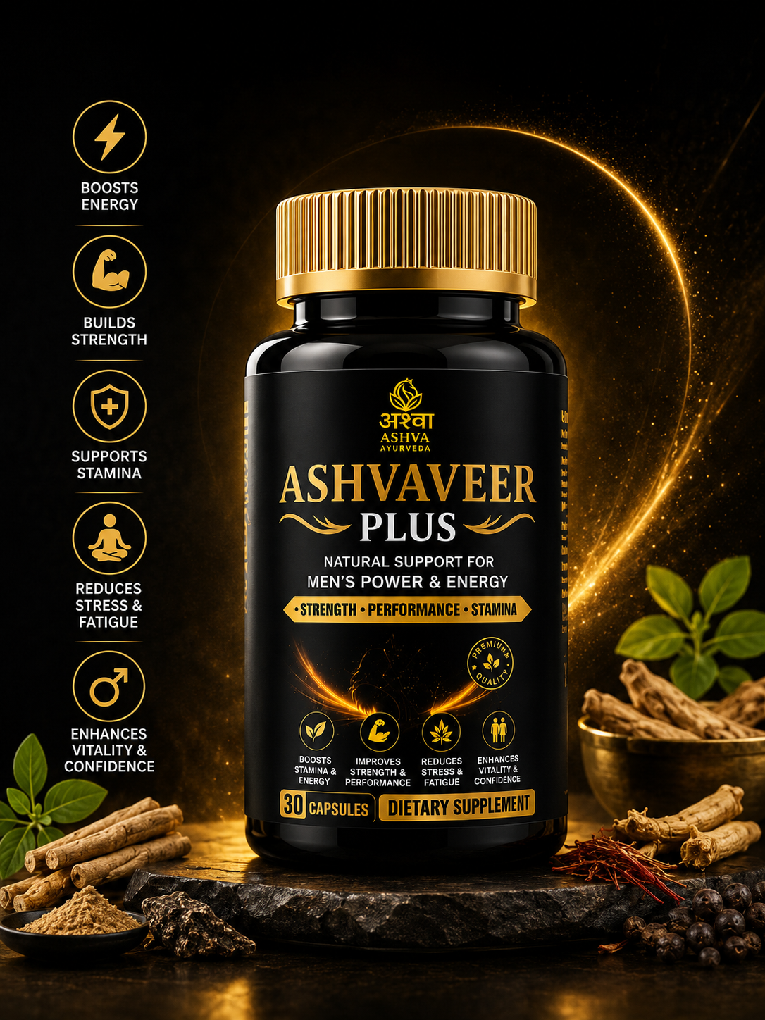 Ashva Veer Plus  30 Capsules Stamina & Energy Support