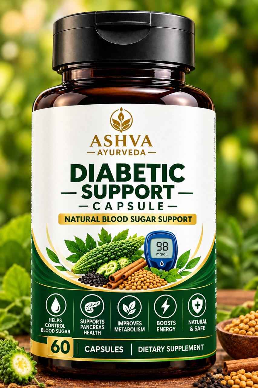 Ashva Ayurveda Diabetic Support Capsules – Natural Blood Sugar & Metabolism Support | 60 Capsules